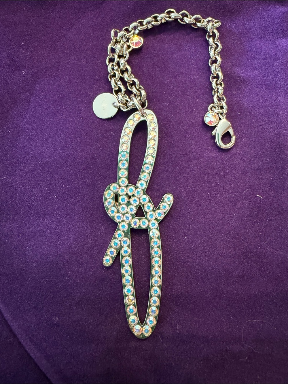 Furla Crystal Rhinestone Knot Bag Charm Keychain Silver Tone 6β